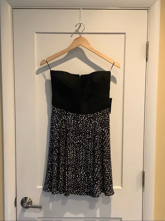 Express Dresses & Skirts - Express Strapless Black Dress with Black&White Patterned Skirt (NWT)